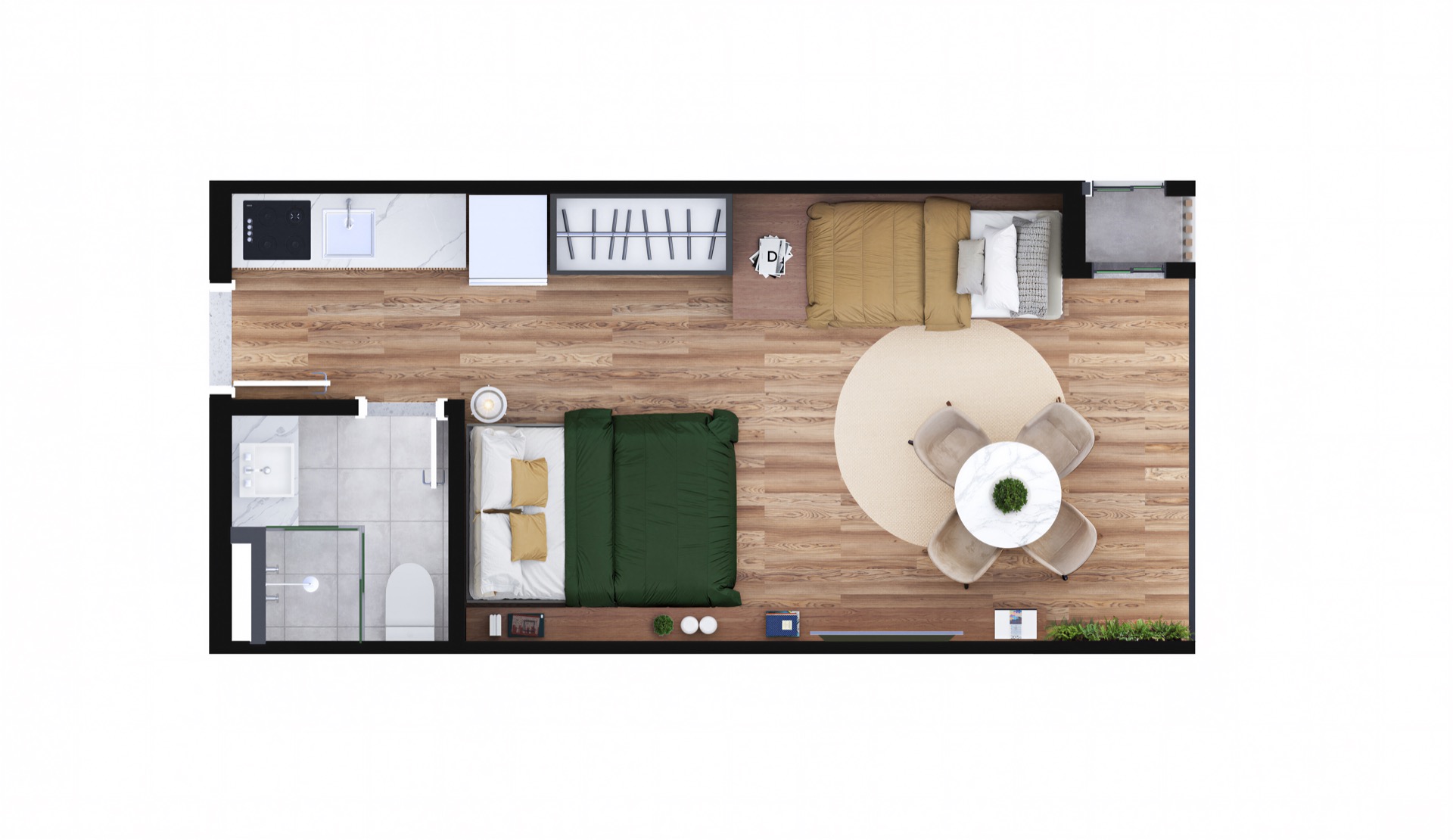 Planta 26,82m² varanda integrada